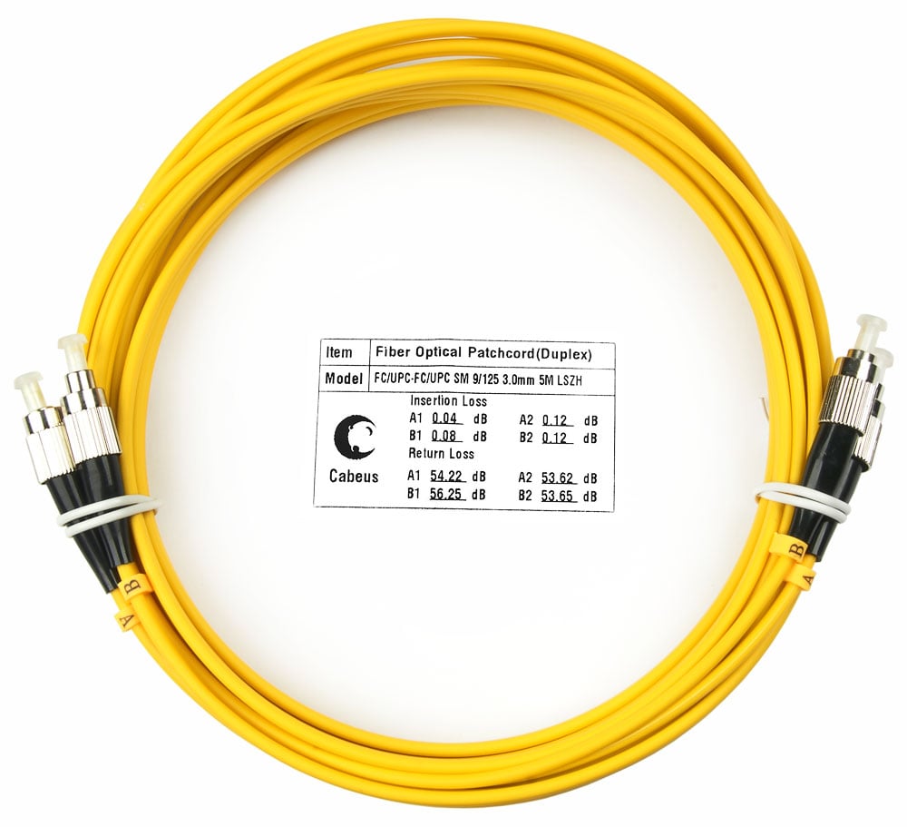 Оптический патч-корд duplex FC-FC 9/125 SM Cabeus FOP(d)-9-FC-FC-7m 7 метров желтый LSZH