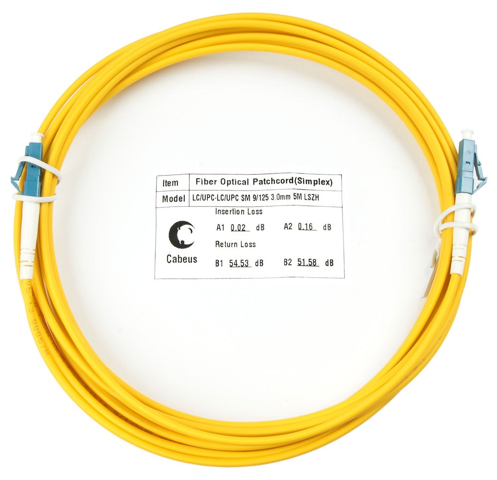 Оптический патч-корд simplex LC-LC 9/125 SM Cabeus FOP(s)-9-LC-LC-20m 20 метров желтый LSZH