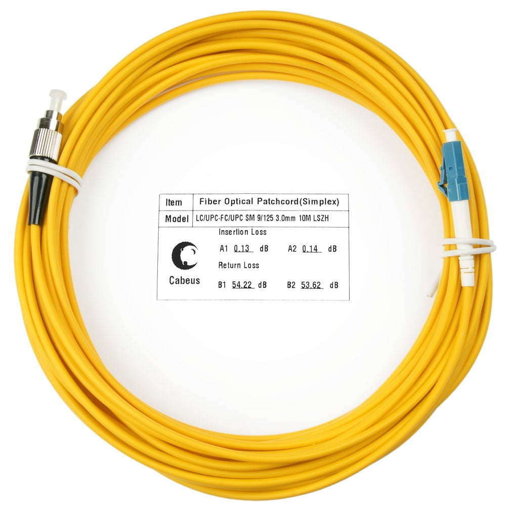 FOP(s)-9-LC-FC-10m Коммутационный шнур оптический Cabeus tight buffer Simplex FC/LC (UPC/UPC) OS2 9/125 LSZH D 3мм 10м цвет: жёлтый