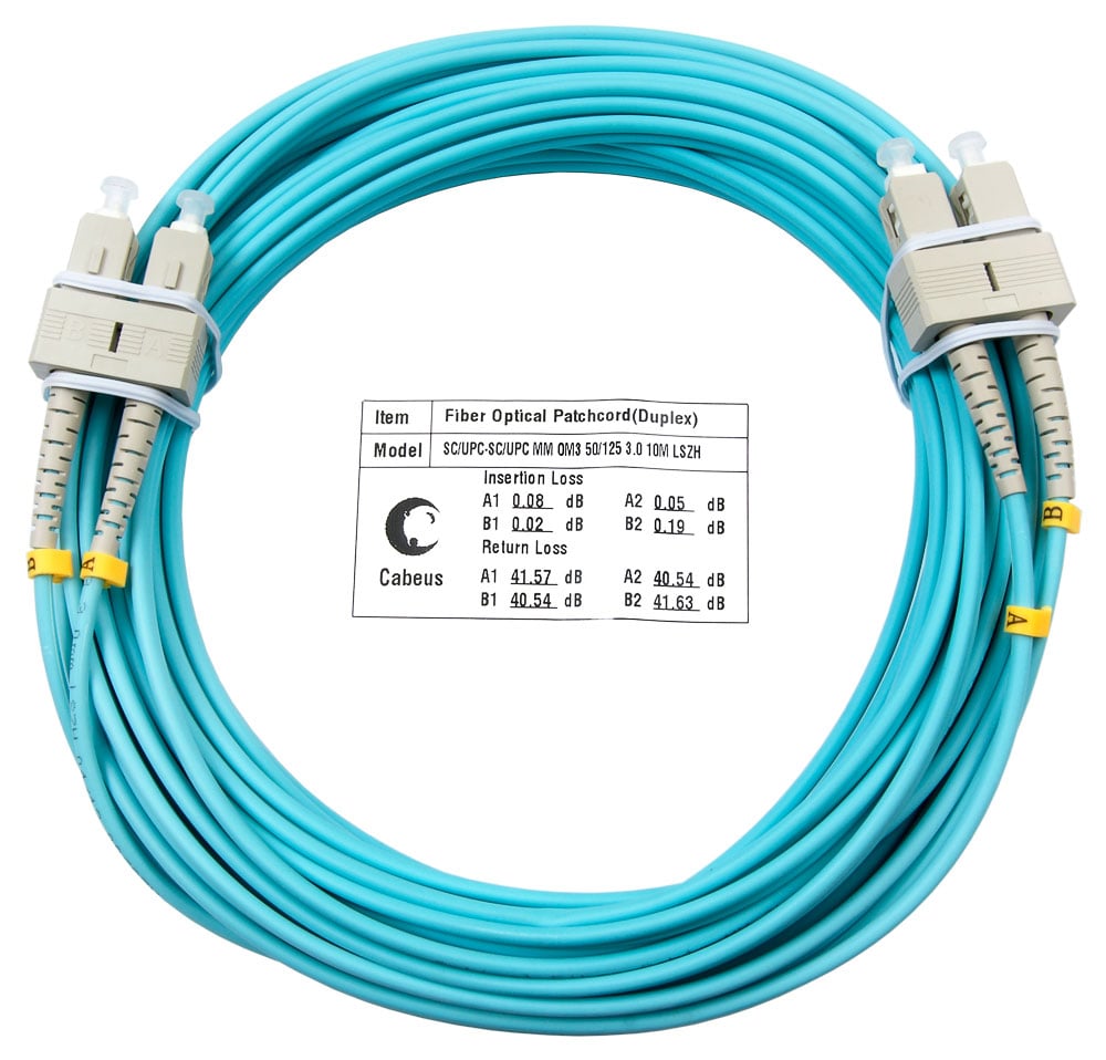 Оптический патч-корд duplex SC-SC 50/125 MM Cabeus FOP-50-SC-SC-20m 20 метров бирюзовый LSZH
