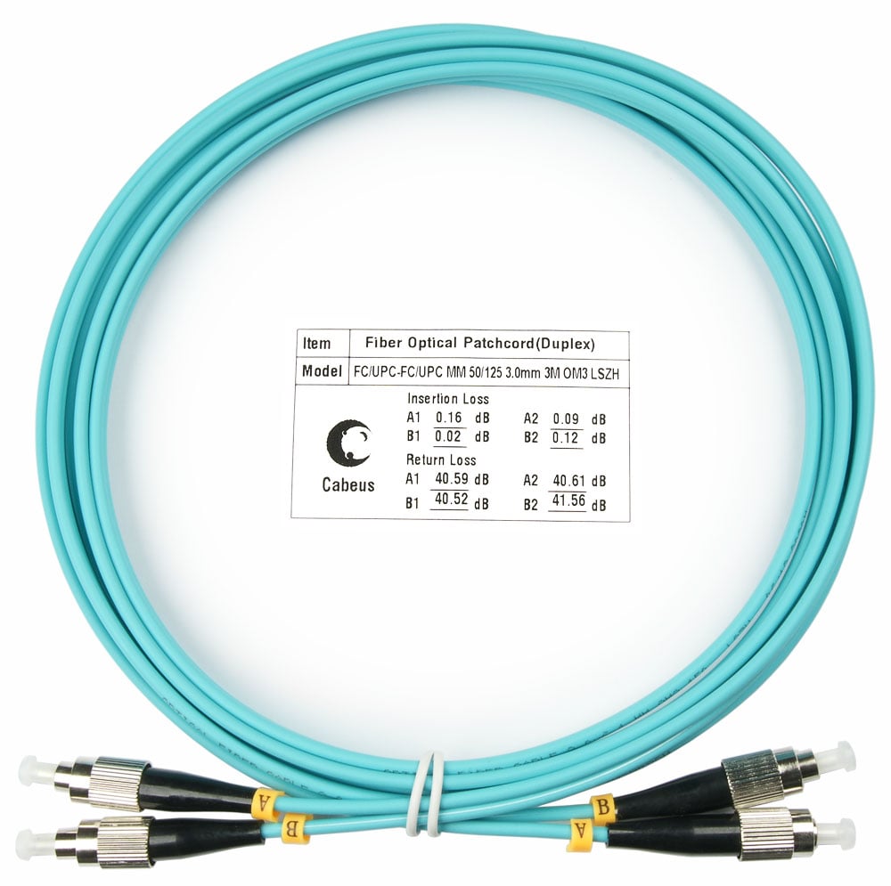 Оптический патч-корд duplex FC-FC 50/125 MM Cabeus FOP-50-FC-FC-3m 3 метра бирюзовый LSZH