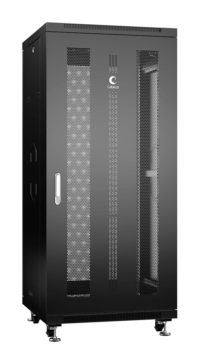 Cabeus ND-05C-27U60/60-BK Шкаф монтажный телекоммуникационный 19" напольный для распределительного и серверного оборудования 27U 600x600x1388mm (ШхГхВ) передняя и задняя перфорированные двери, ручка с замком, цвет черный (RAL 9004)