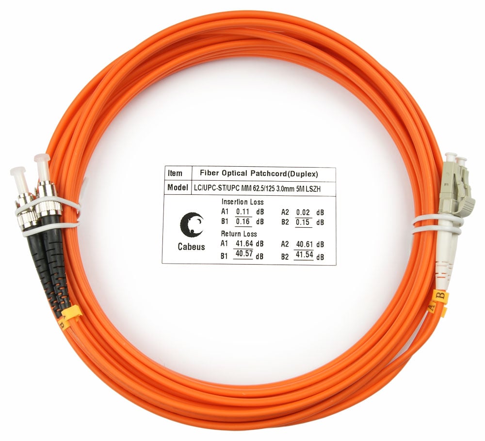 Оптический патч-корд duplex LC-ST 62,5/125 MM Cabeus FOP-62-LC-ST-7m 7 метров оранжевый LSZH