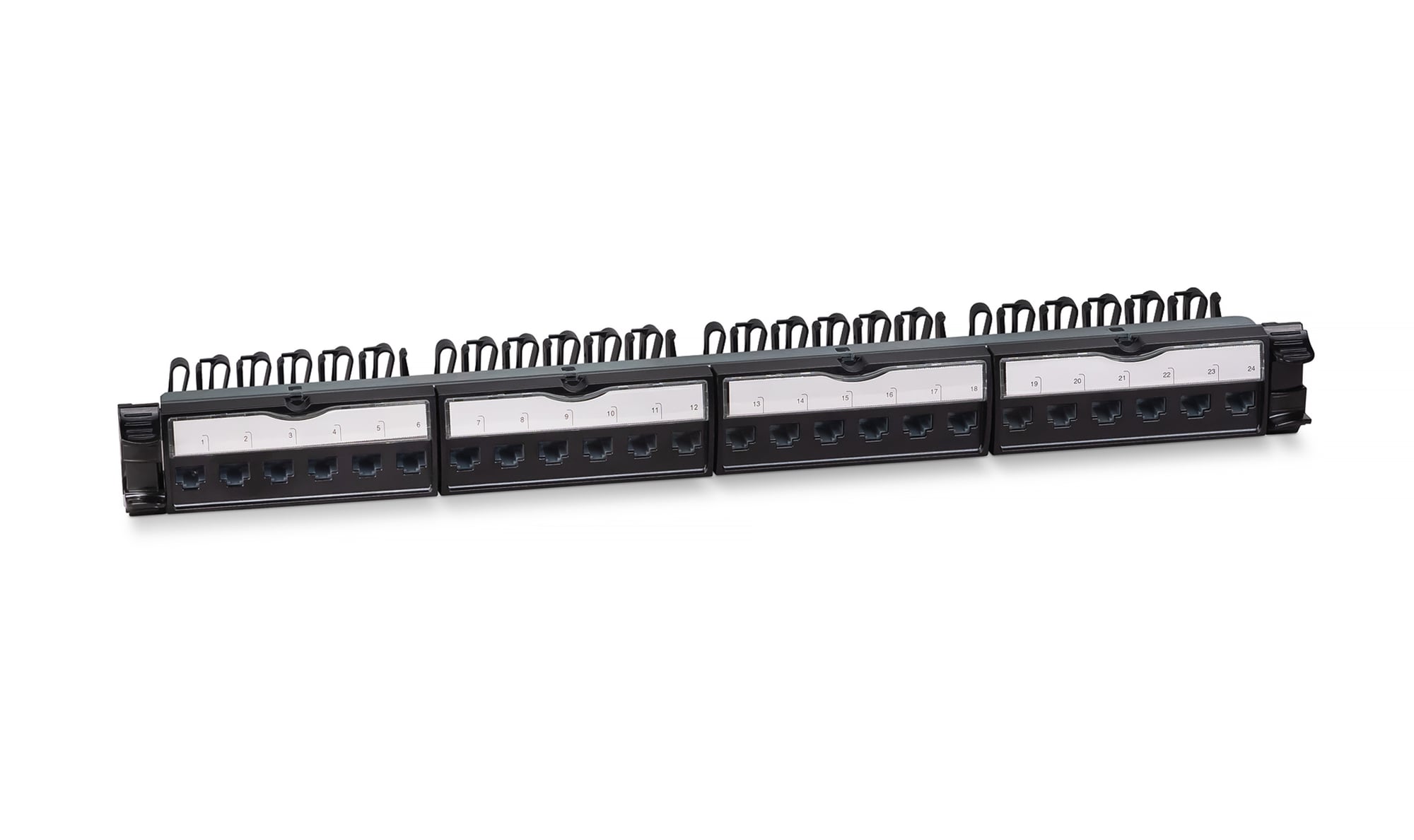 Cabeus PL-24-KJ-RJ45-Cat.6-180T Патч-панель 19" (1U), 24 порта RJ-45, категория 6, с задним кабельным организатором, безинструментный монтаж (арт.033561)