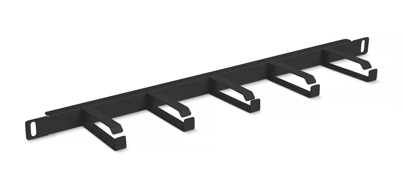 Организатор комм. шнуров Cabeus, 19", 0,5HU, 23х430 мм (ВхШ), кольцевого типа, 5 колец, для шкафов, цвет: чёрный, (металлический) 