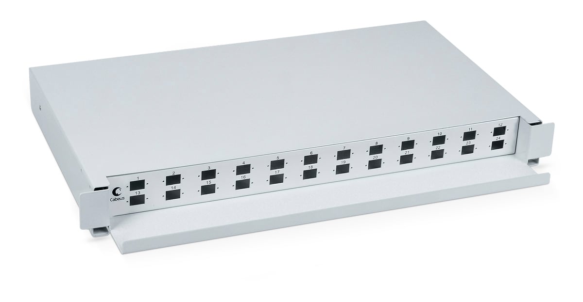 Кросс бокс оптический 19" на 24 SC (LC duplex) со сплайс-кассетой Cabeus ODF-19-24-SC Кросс бокс оптический 19" на 24 SC (LC duplex) со сплайс-кассетой, выдвижной (без пигтейлов и проходных адаптеров)