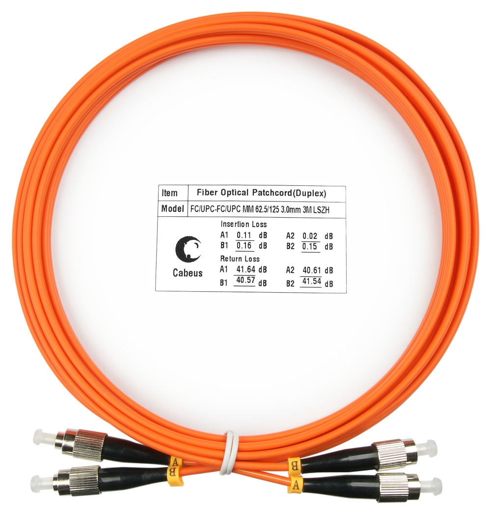 Оптический патч-корд duplex FC-FC 62,5/125 MM Cabeus FOP-62-FC-FC-3m 3 метра оранжевый LSZH