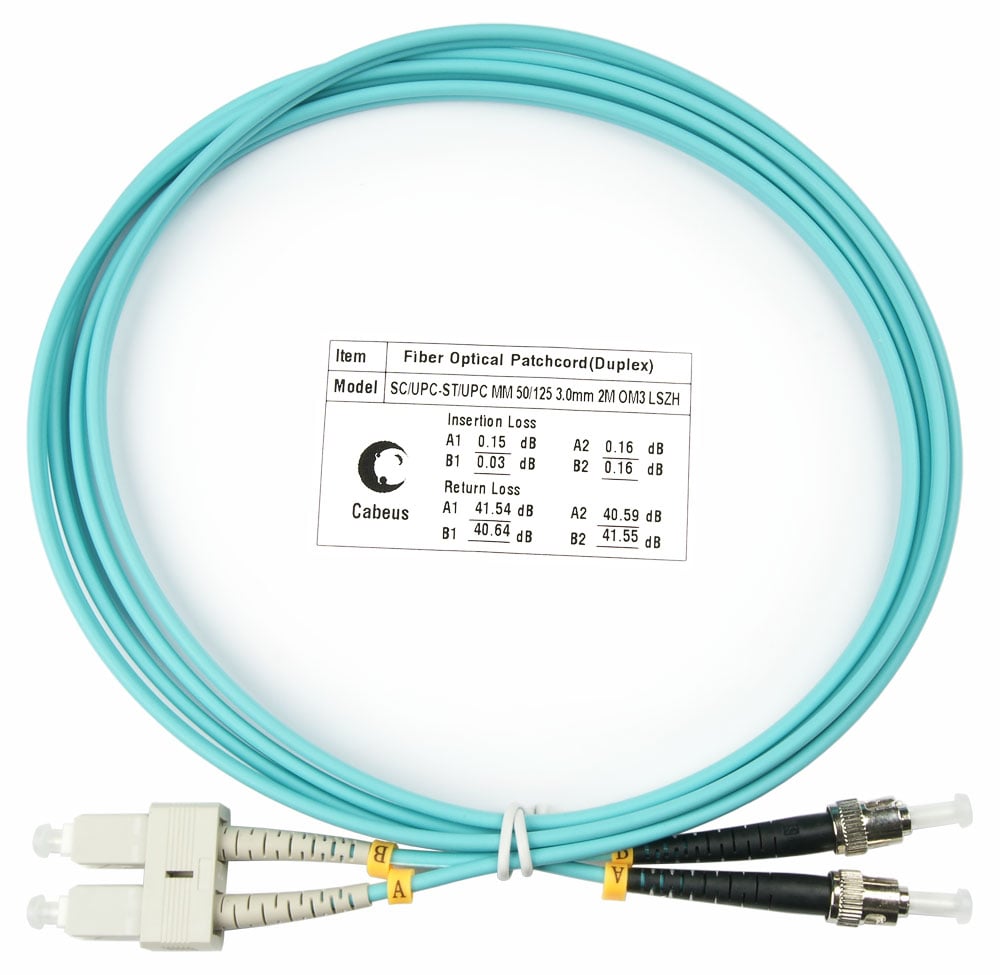 Оптический патч-корд duplex SC-ST 50/125 MM Cabeus FOP-50-SC-ST-1,5m 1.5 метра бирюзовый LSZH
