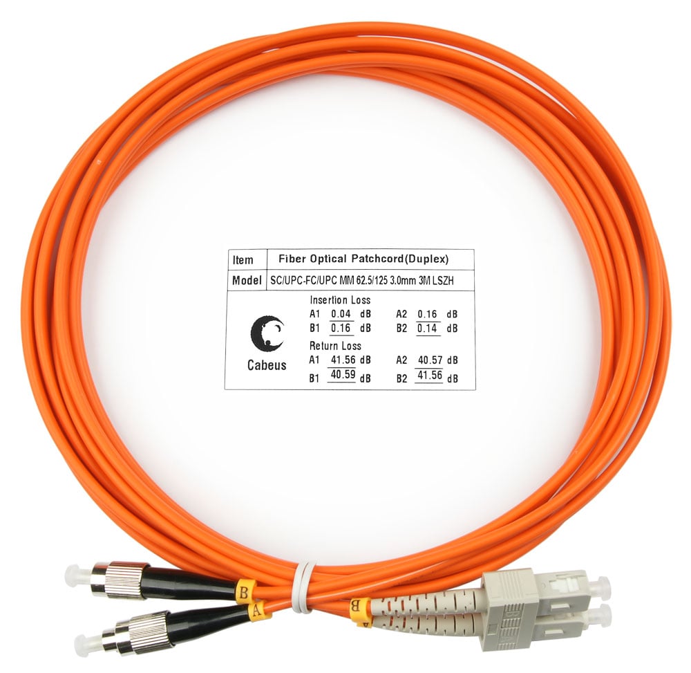 Оптический патч-корд duplex FC-SC 62,5/125 MM Cabeus FOP-62-SC-FC-3m 3 метра оранжевый LSZH