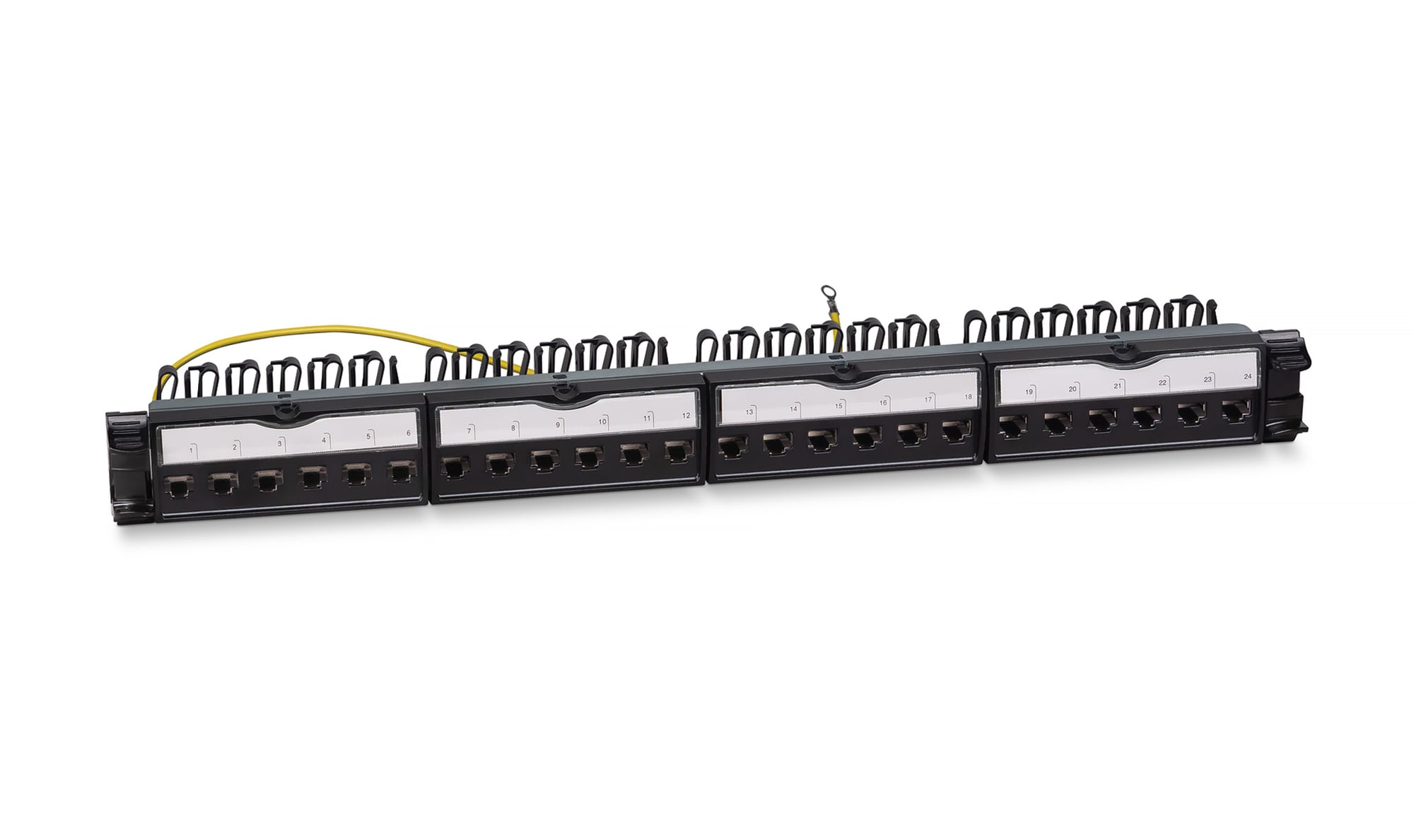 Патч-панель Cabeus PL-24-KJ-RJ45-Cat.6a-SH-180T Патч-панель 19" (1U), 24 порта RJ-45, категория 6a, полностью экранированная, с задним кабельным организатором, безинструментный монтаж (арт.033573)