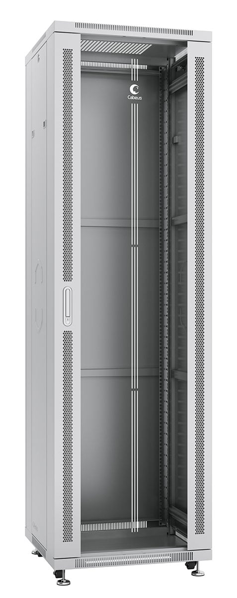 Cabeus SH-05C-42U60/80 Шкаф монтажный телекоммуникационный 19" напольный для распределительного и серверного оборудования 42U 600x800x2055mm (ШхГхВ) передняя стеклянная и задняя сплошная металлическая двери, ручка с замком, цвет серый (RAL 7035)