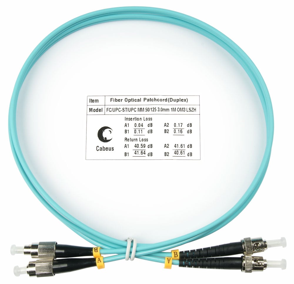 Оптический патч-корд duplex FC-ST 50/125 MM Cabeus FOP-50-FC-ST-1m 1 метр бирюзовый LSZH