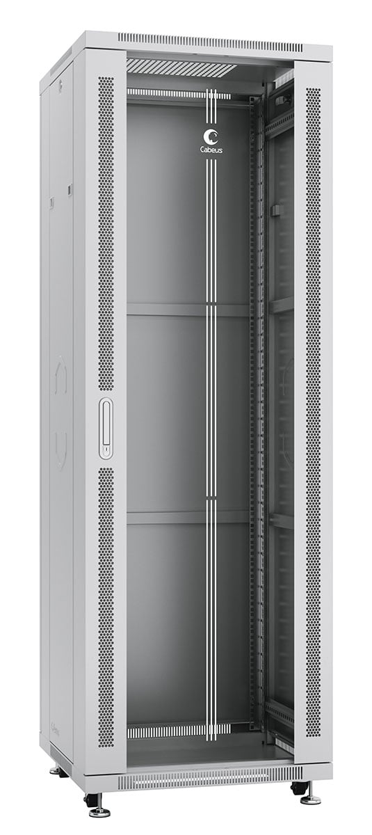 Cabeus SH-05C-37U60/80 Шкаф монтажный телекоммуникационный 19" напольный для распределительного и серверного оборудования 37U 600x800x1833mm (ШхГхВ) передняя стеклянная и задняя сплошная металлическая двери, ручка с замком, цвет серый (RAL 7035)