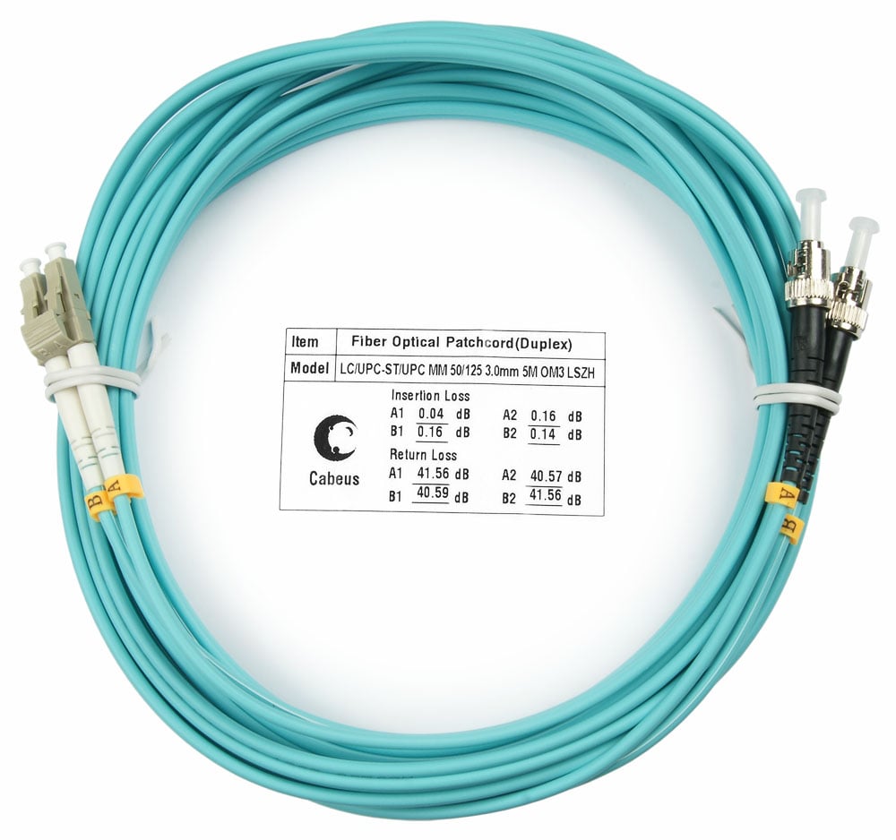 Оптический патч-корд duplex LC-ST 50/125 MM Cabeus FOP-50-LC-ST-5m 5 метров бирюзовый LSZH