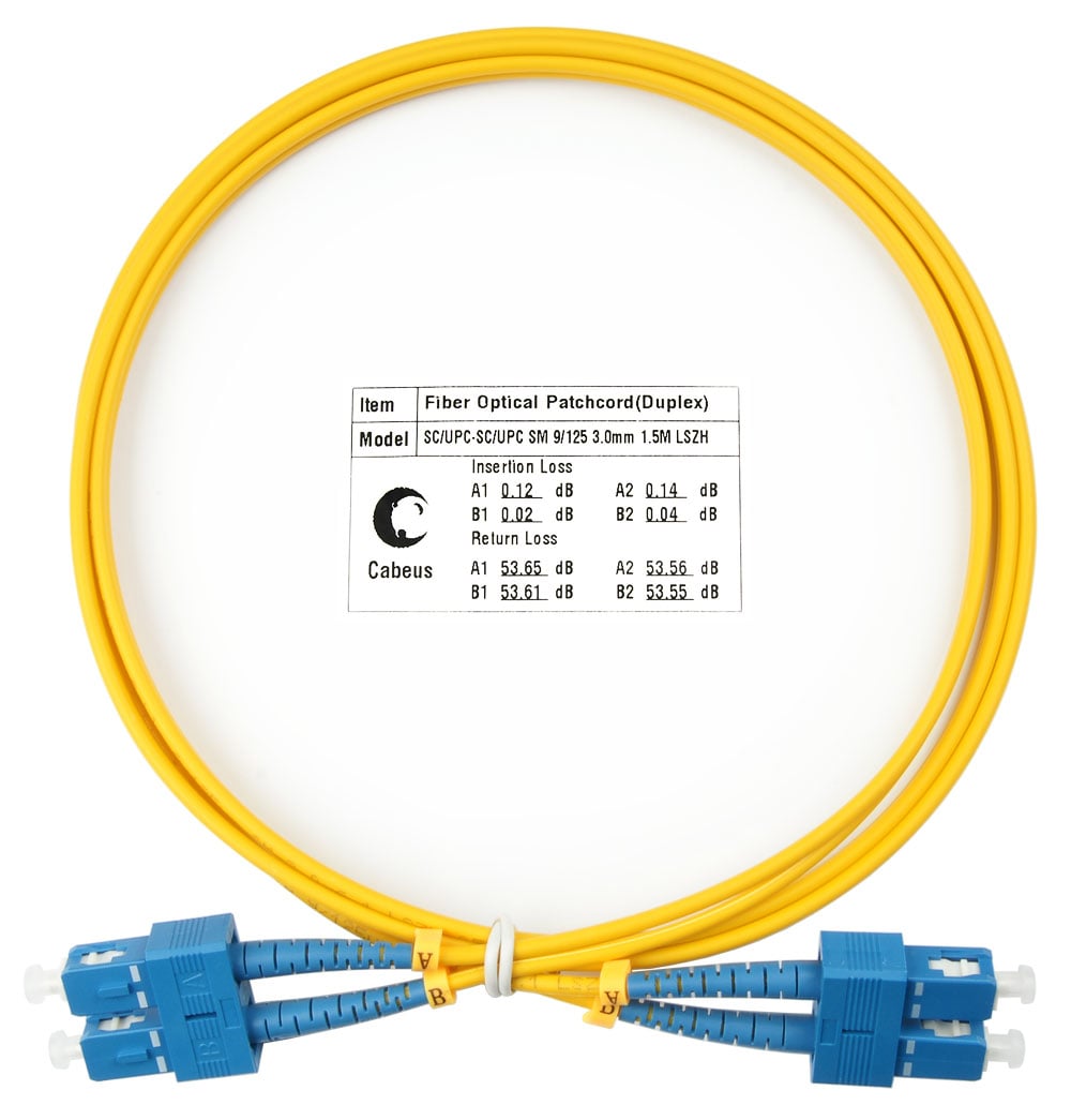 FOP(d)-9-SC-SC-1,5m Коммутационный шнур оптический Cabeus tight buffer Duplex SC/SC (UPC/UPC) OS2 9/125 LSZH D 3мм 15м цвет: жёлтый (FOP(d)-9-SC-SC-15m)