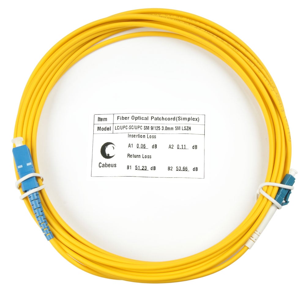 Оптический патч-корд Cabeus, одномодовый, LC/UPC - SC/UPC, LC(UPC) - SC(UPC), 9/125 мкм, LSZH, жёлтый, 10 м, FOP(s)-9-LC-SC-10m
