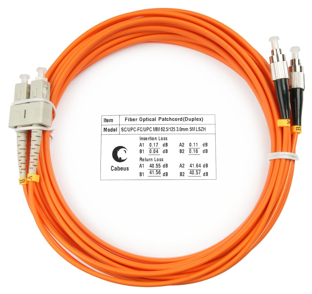 Оптический патч-корд duplex FC-SC 62,5/125 MM Cabeus FOP-62-SC-FC-7m 7 метров оранжевый LSZH