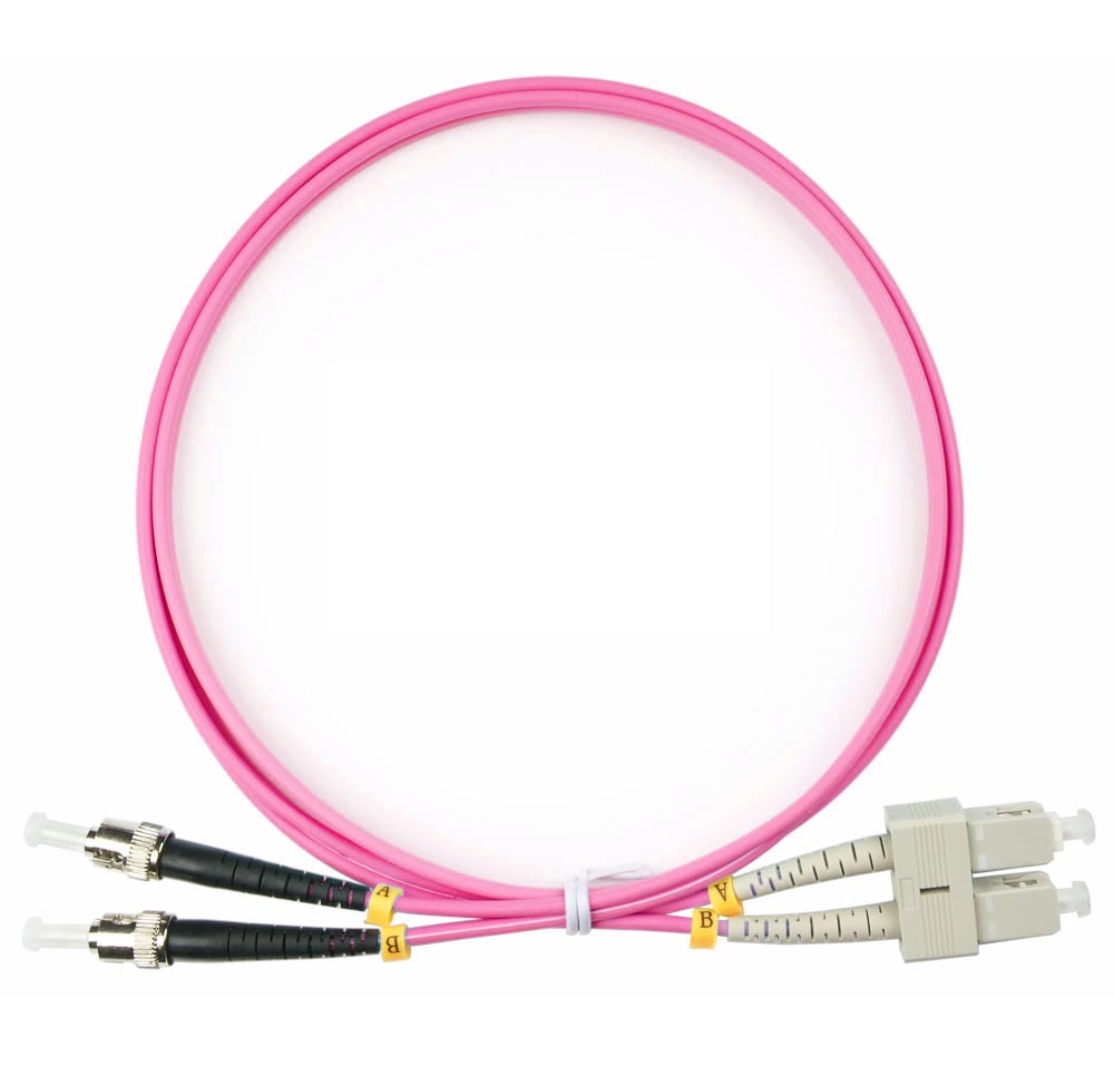 FOP-50-OM4-SC-ST-1m Коммутационный шнур оптический Cabeus tight buffer Duplex SC/ST (UPC/UPC) OM4 50/125 LSZH D 3мм 1м цвет: маджента