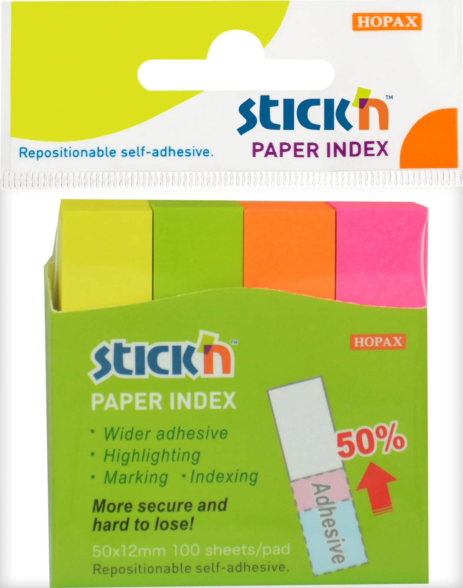 Закладки Stick'n 21613, 12×50мм, 4цв., 100 листов