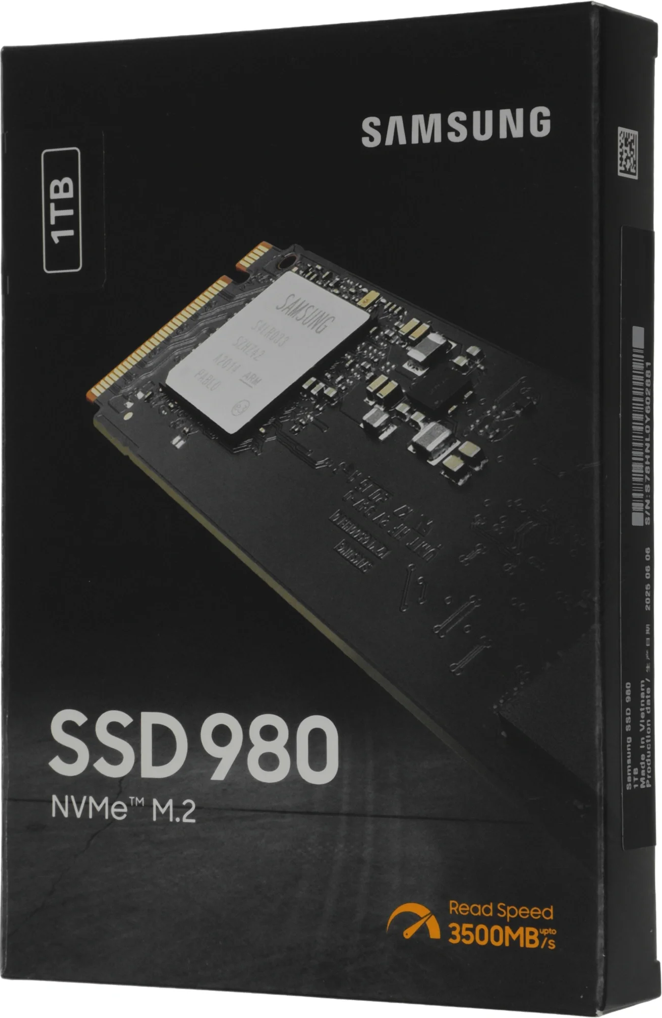 Твердотельный накопитель SSD Samsung 980 M.2 2280 MZ-V8V1T0BW 1TB Client SSD PCIe Gen3x4 with NVMe, 3500/3000, IOPS 500/480K, MTBF 1.5M, 3D TLC, 600TBW, 0,33DWPD, RTL (572210)