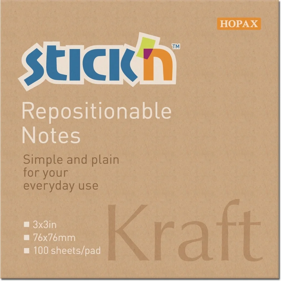 Блок самоклеящийся бумажный Stick`n 21639 76x76мм 100лист.  62г/м2 Kraft Notes