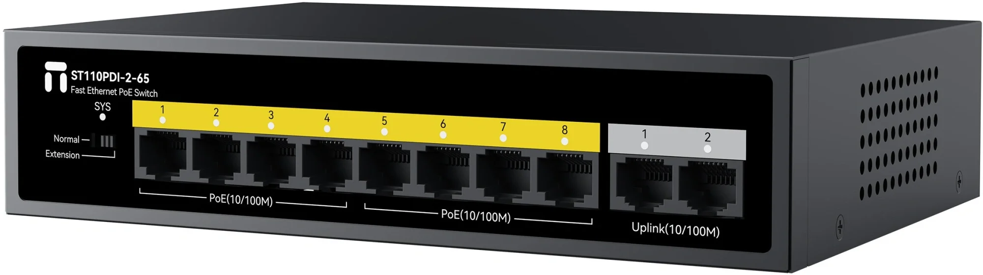 Коммутатор Netis ST110PDI-2-65, неуправляемый, 8×PoE+ 100 Мбит/с, 2×Uplink 100 Мбит/с, 65 Вт