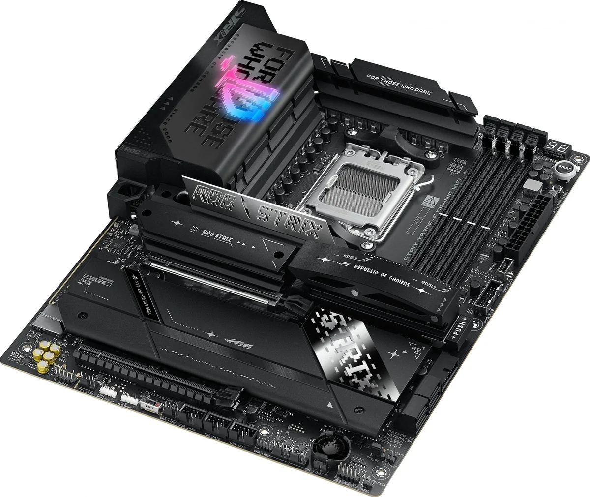 ASUS ROG STRIX X870E-E GAMING WIFI (Socket AM5, ATX, 4xDDR5(192GB), HDMI, 1xPCIe 5.0x16/1xPCIe 4.0x16, 1xLAN (5GbE), Wi-Fi 7, BT 5.4, 4xSATA 6Gb/s, 5xM.2, 2xType-C, 9xUSB 3.2)