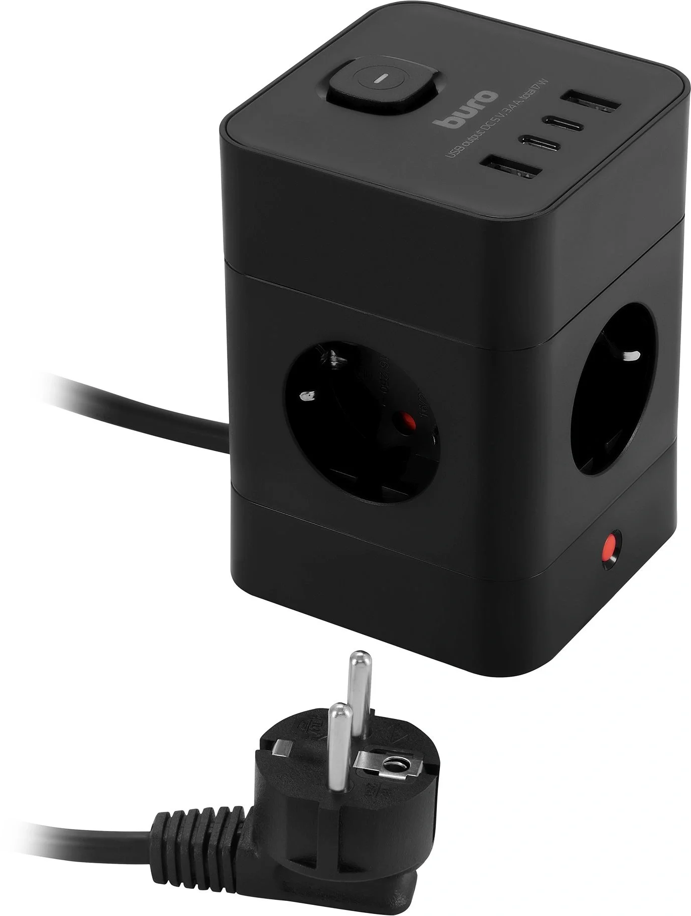 Сетевой удлинитель Buro BU-PTE4.1UC-B 1.5м (4 розетки) черный (коробка)