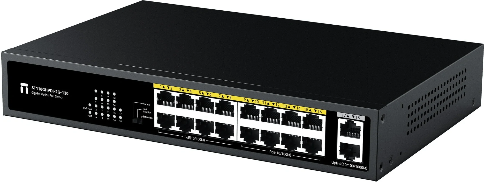 Коммутатор Неуправляемый NETIS - ST118GHPDI-2G-130, Layer 1, 16-PoE, 2-1GbE, 16-10/100Mb, настольный, ST118GHPDI-2G-130