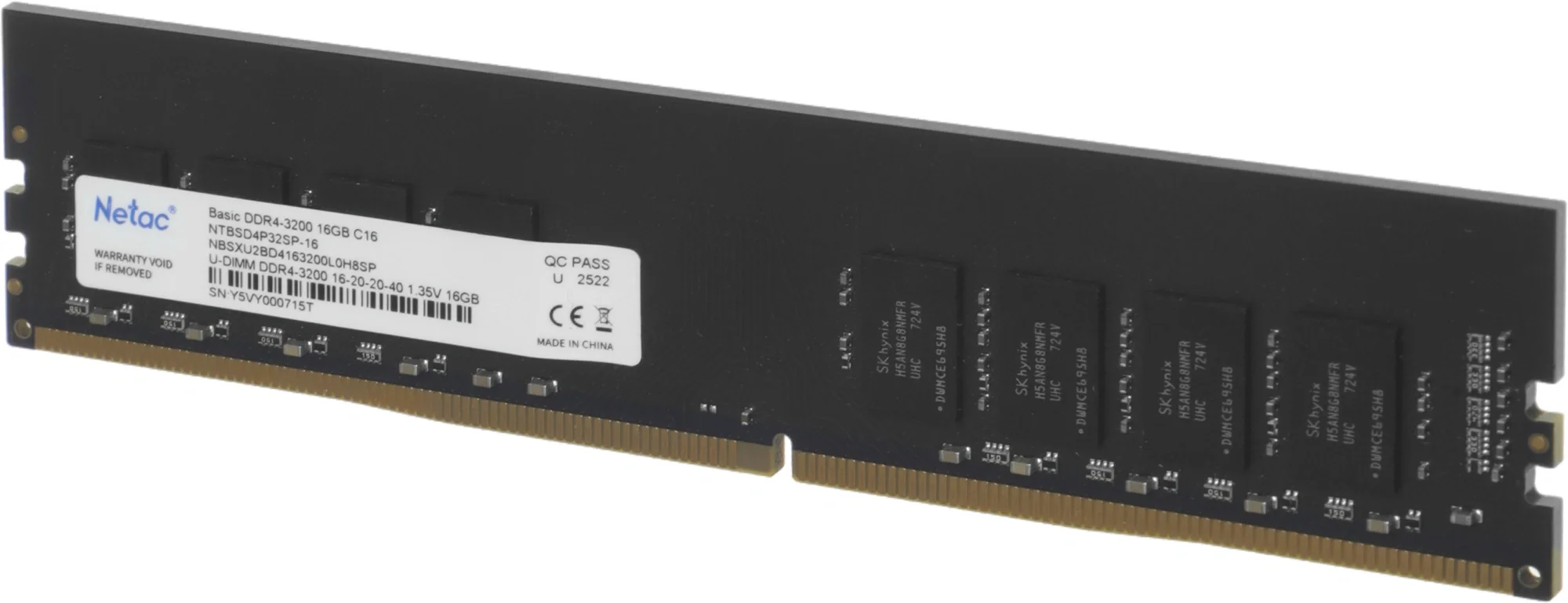 Оперативная память DDR4 16Gb 3200MHz Netac NTBSD4P32SP-16 Basic RTL PC4-25600 CL16 DIMM 288-pin 1.35В single rank Ret [NTBSD4P32SP-16]