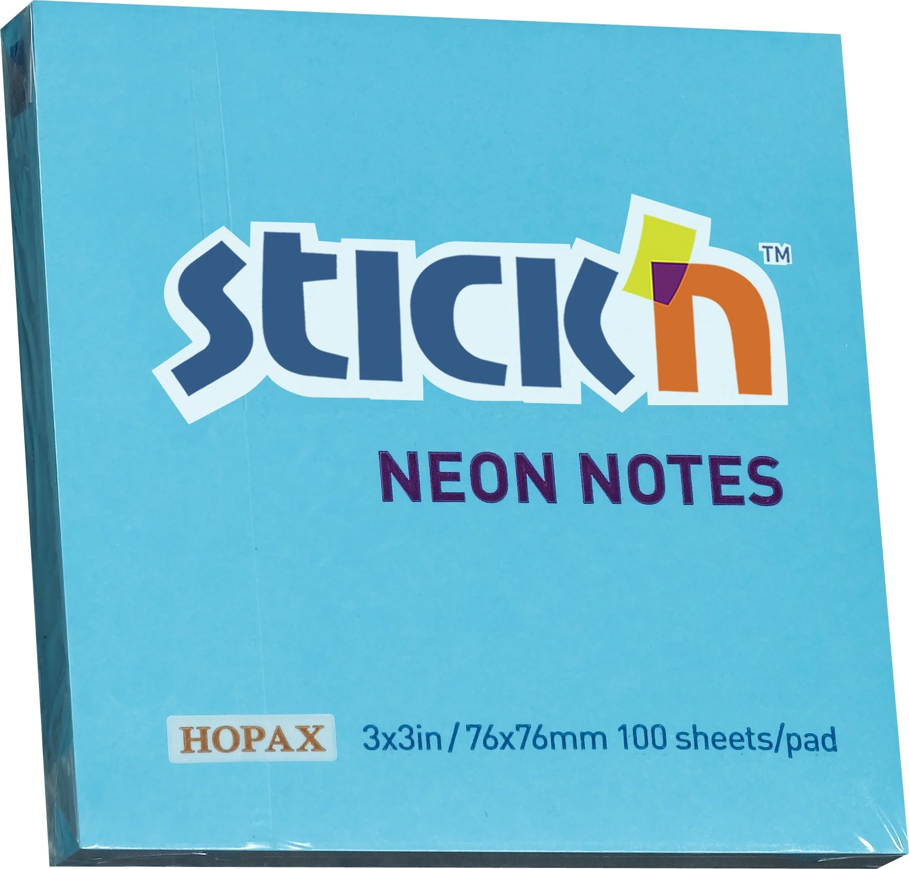 Блок самоклеящийся Stick'n 21209, 76×76мм, 100 листов, неон голубой