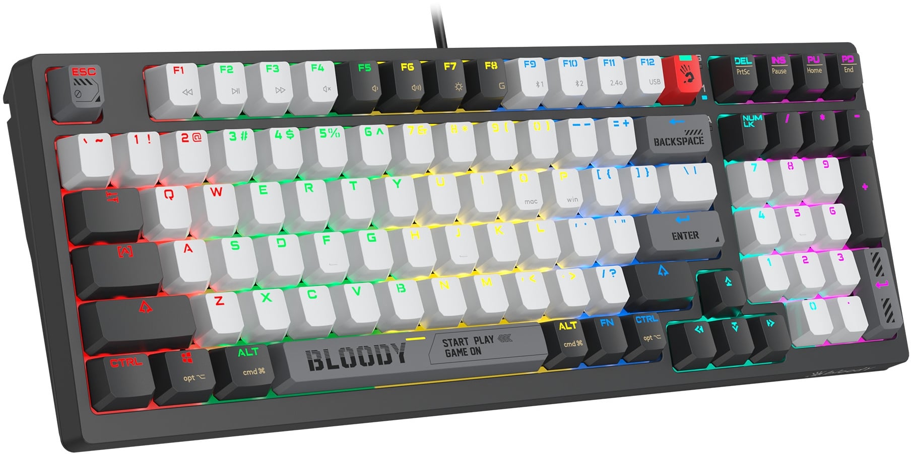 Клавиатура A4Tech WS98 Naraka механическая серый/красный USB беспроводная BT/Radio for gamer LED (WS98)