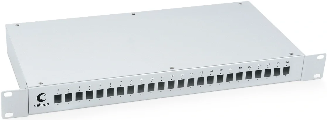 Cabeus FO-19-24SC Кросс бокс оптический 19" на 24 SC (LC duplex) со сплайс-кассетой и КДЗС (без пигтейлов и проходных адаптеров)