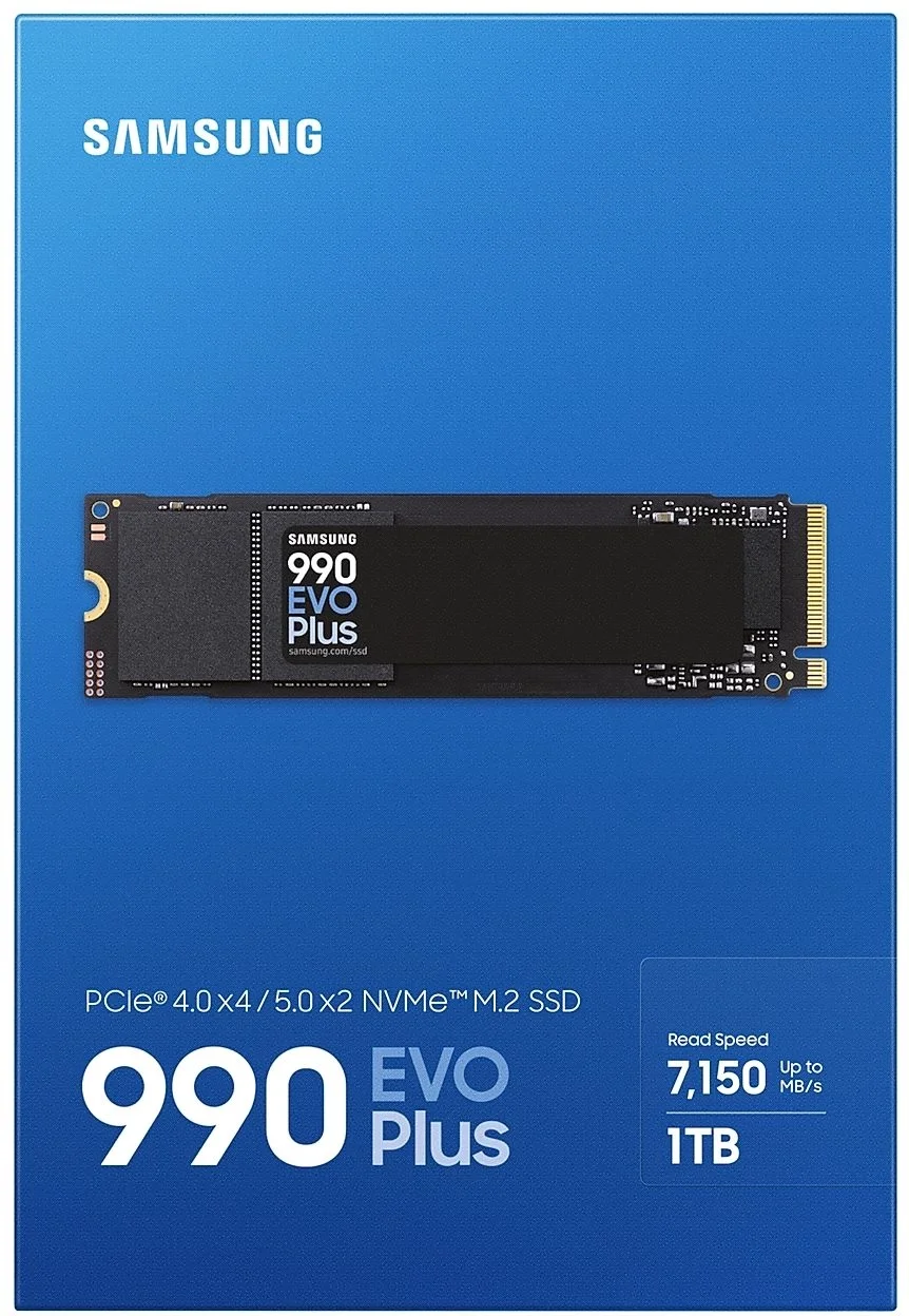 MZ-V9S1T0BW - Твердотельный накопитель SSD, Samsung, 990 EVO PLUS MZ-V9S1T0BW, 1TB, M.2 PCIe 4.0 x4 / 5.0 x2 NVMe, 7250/6300 Мб/с
