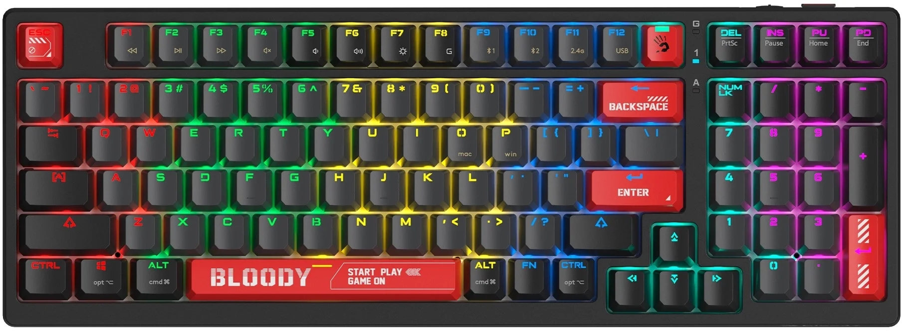 Клавиатура A4Tech Bloody WS98 Naraka механическая серый/красный USB беспроводная BT/Radio Multimedia for gamer LED (WS98)