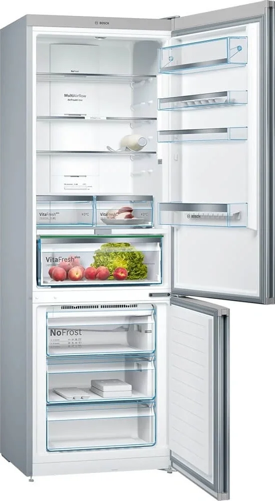 Serie 6, Full NoFrost, Габариты 203x70x67, Общий пол. объем: 435 (х:330, м:105), Черный под стеклом, Цифровой LCD дисплей, Утопленные ручки во всю высоту, Multi Airflow, Нулевые зоны VitaFresh plus с регулировкой температуры, Зона свежести VitaFresh plus для овощей и фруктов с регулировкой влажности, боковая LED панель освещения и точечная подсветка зон свежести, Полки EasyAccess, отделение для молочных продуктов, Подвесная полка на 6 бутылок, Класс энергоэффективности A+, Уровень шума 40дБ,