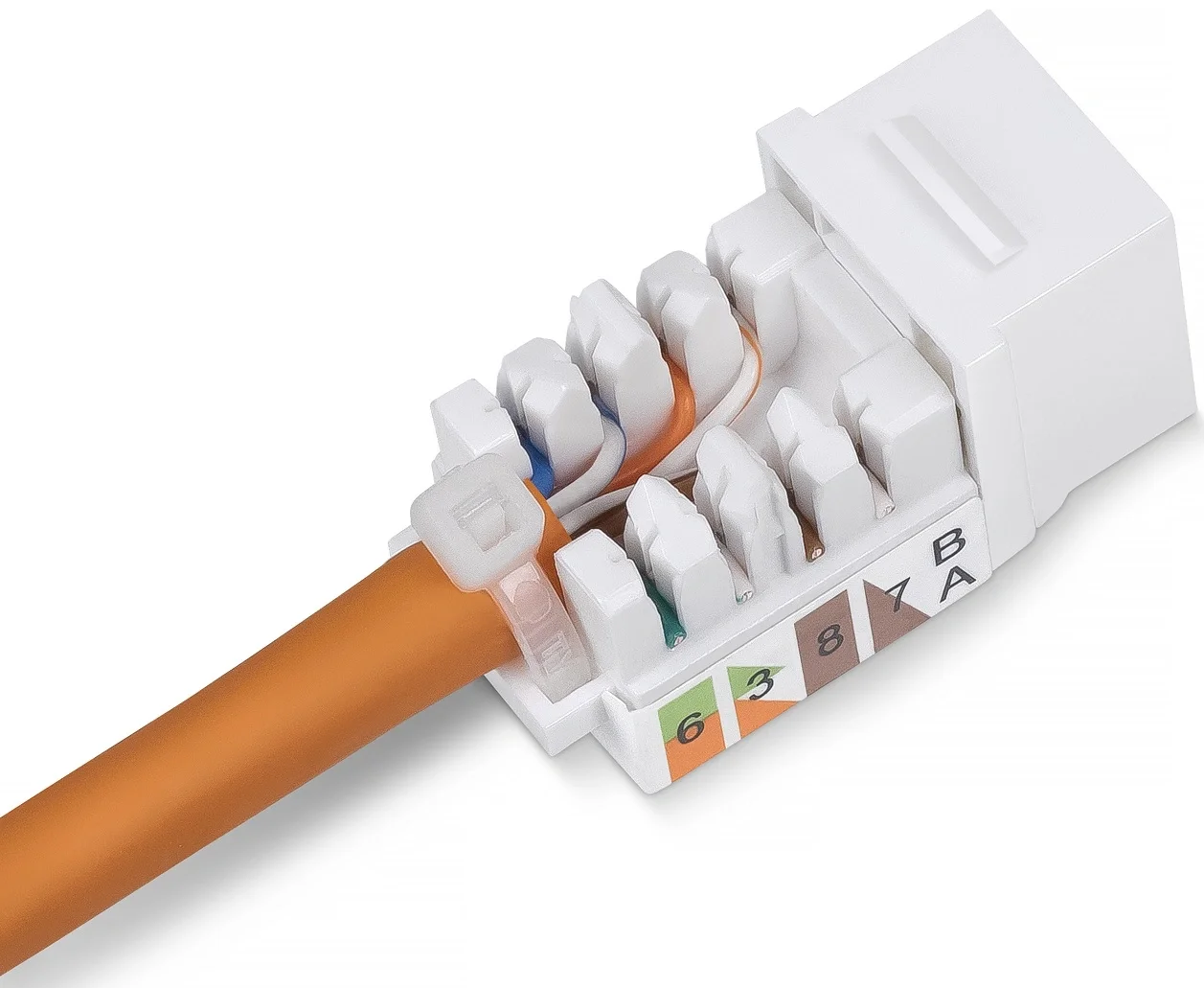 KJ-RJ45-Cat.5e-90-SW Модуль Cabeus  Keystone Jack RJ-45, категория 5e, заделка 110 тип, белая,  со  стяжкой