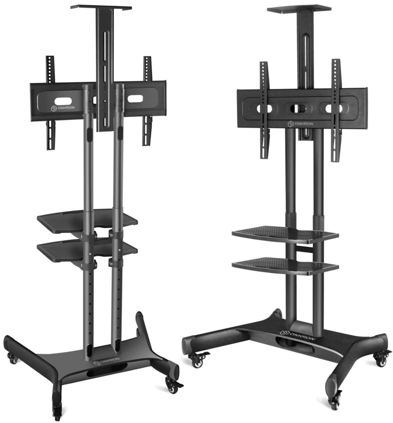 Мобильная стойка ONKRON TS1552 на 1 ТВ/ 32-65" от 200х200 до 400х600 регулировка полок по высоте колесики с блокировкой черная