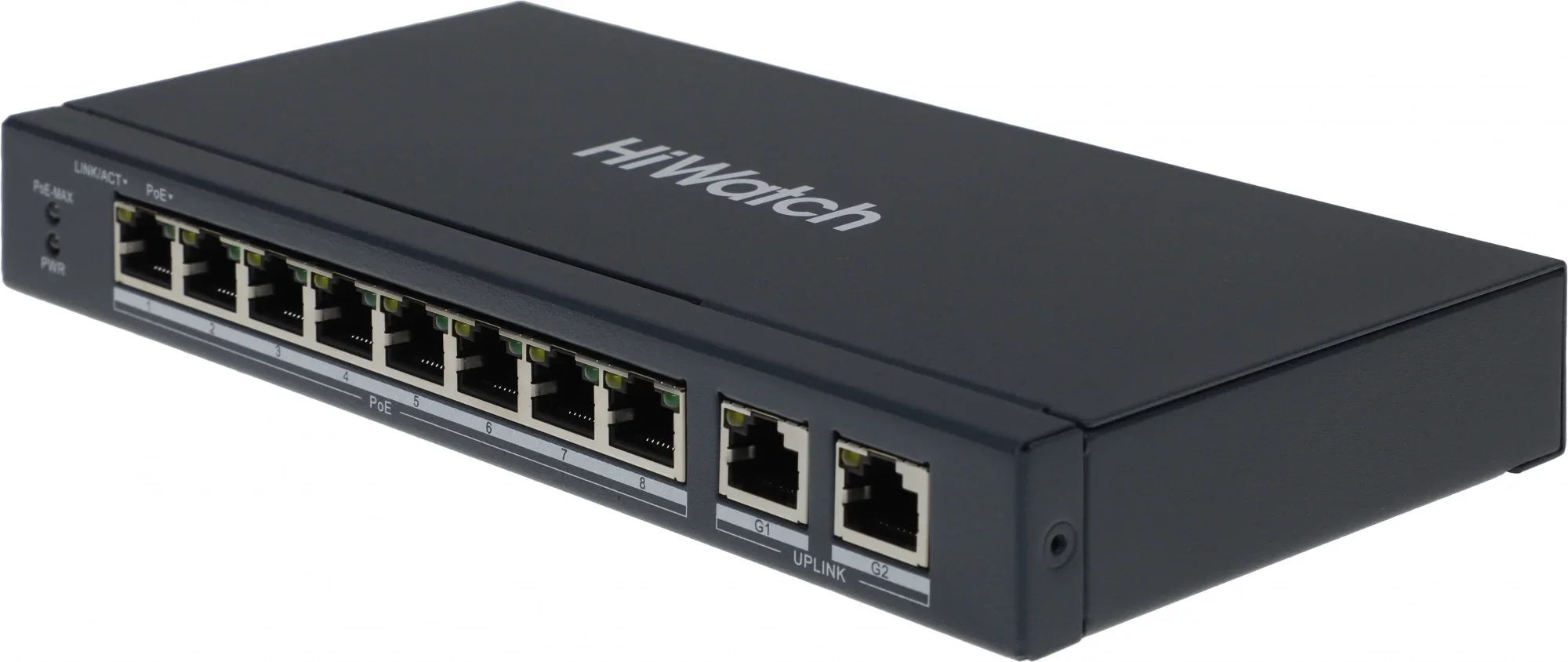 Коммутатор HiWatch DS-S1008P 8x100Мбит/с 2x1Гбит/с 8PoE 8PoE+ 60W неуправляемый