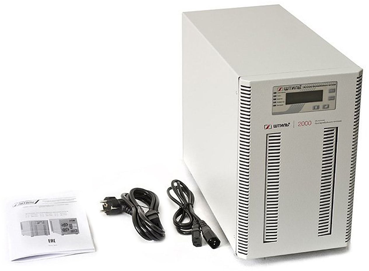 ST1102SL Источник бесперебойного питания Штиль 2 кВА, напольный, однофазный, встроенные АБ 6х9 Ач, 1,8Квт, напряжение 220В, Типоразмер 346х210х443мм, серый