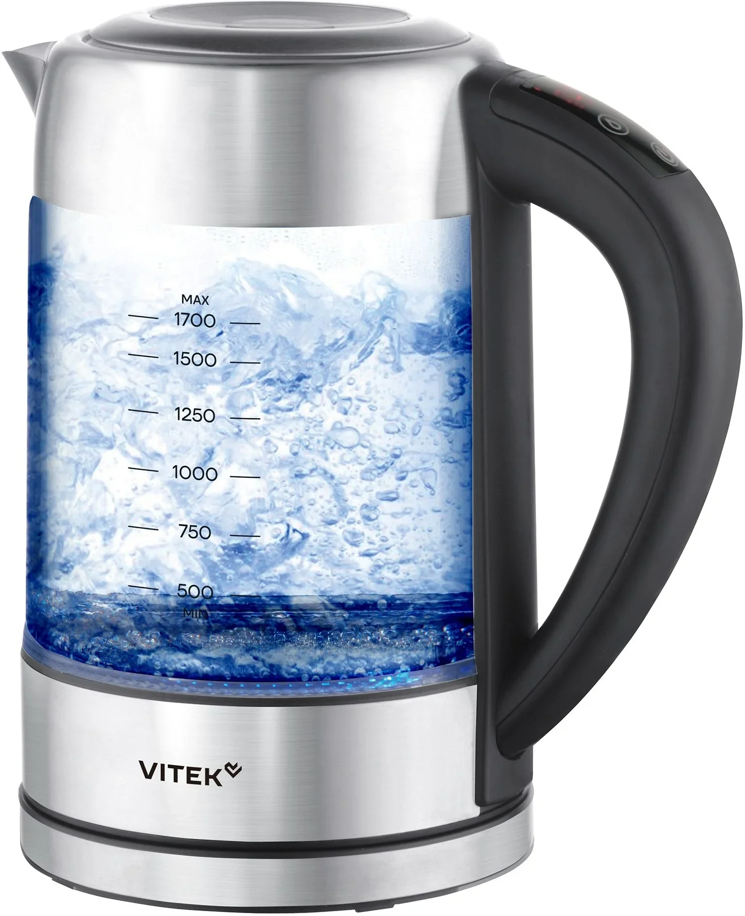 Чайник электрический Vitek VT-WK1046 1.7л. 2200Вт черный/серебристый  корпус:  стекло/металл
