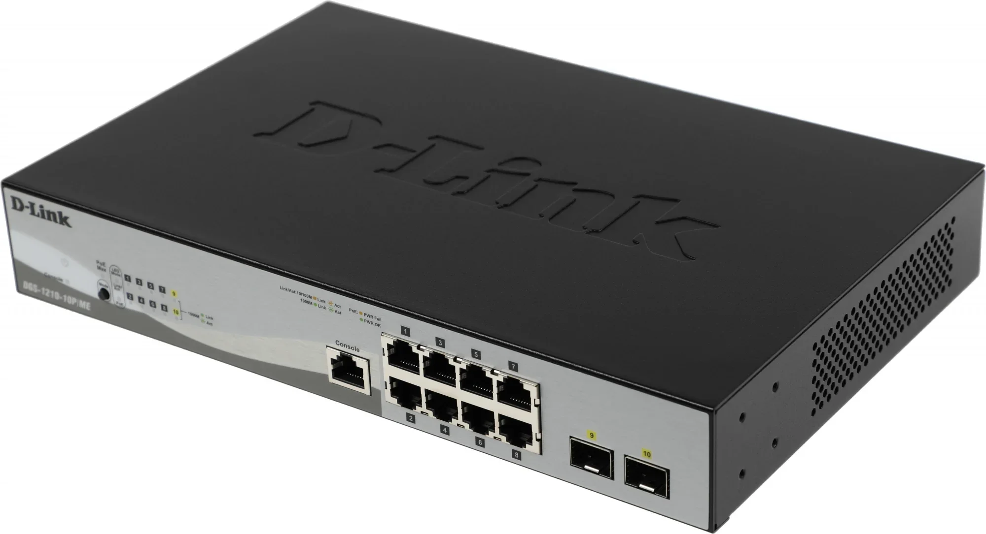 Коммутатор D-Link DGS-1210-10P/ME/B1A, L2, 8×1GbE PoE, 2×SFP, 78W PoE