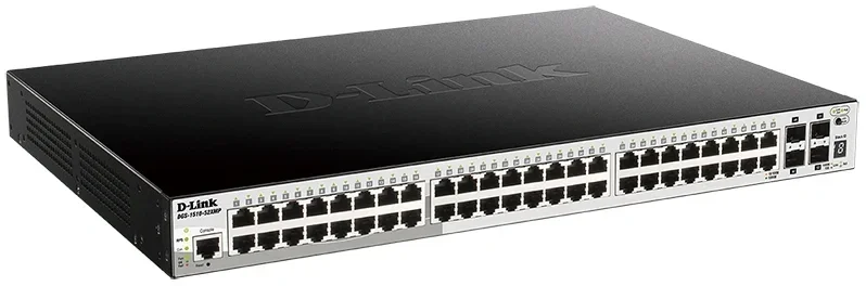 D-Link DGS-1510-52XMP/A2A PROJ - Управляемый L2+ стекируемый коммутатор с 48 портами 10/100/1000Base-T и 4 портами 10GBase-X SFP+ (48 портов PoE 802.3af/at, PoE-бюджет 370 Вт; 740 Вт с DPS-700). Предназначен для сетей предприятий малого и среднего бизнеса (SME/SMB). Устройство оснащено 48 портами 10/100/1000Base-T с поддержкой PoE, а также 4 портами 10GBase-X SFP+, используемыми для стекирования или uplink-соединения. Данный коммутатор с поддержкой РоЕ идеально подходит для клиентов, в сетях которых используются IP-телефоны, беспроводные точки доступа и сетевые камеры.