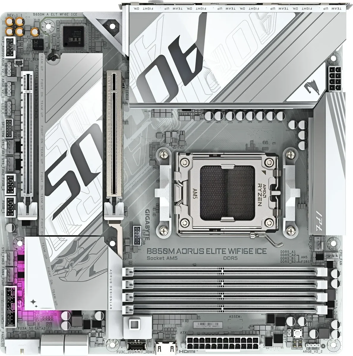 Материнская плата Gigabyte B850M AORUS ELITE WIFI6E ICE Socket AM5 AMD B850 4xDDR5 mATX AC`97 8ch(7.1) 2.5Gg RAID+DP
