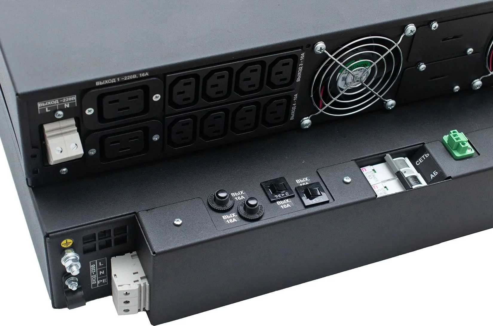 ИБП ШТИЛЬ - STR1110SL 10000 ВА/8000 Вт, On-Line, in (220V Клеммная колодка), 8xIEC-320 C13, 2xIEC-320 C19, terminal block, LCD, Rack/Tower, 4U, цвет чёрный, STR1110SL