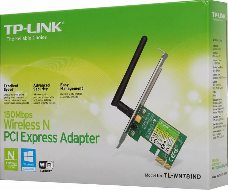 Сетевой адаптер Wi-Fi TP-Link TL-WN781ND N150 PCI Express (ант.внеш.съем) 1ант.