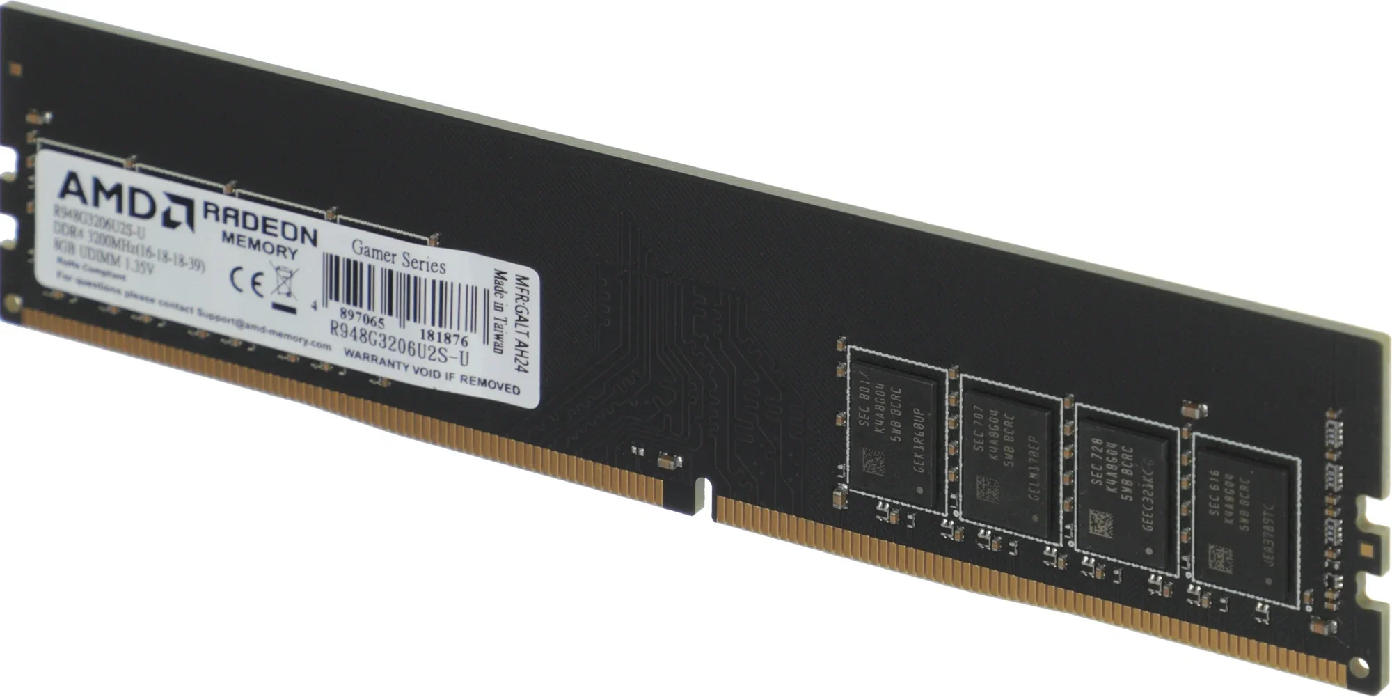 Модуль памяти AMD Radeon™ R9 Gamers Series Black R948G3206U2S-U 8GB DDR4 3200 DIMM Non-ECC, CL16, 1.35V, RTL (181876) {40}