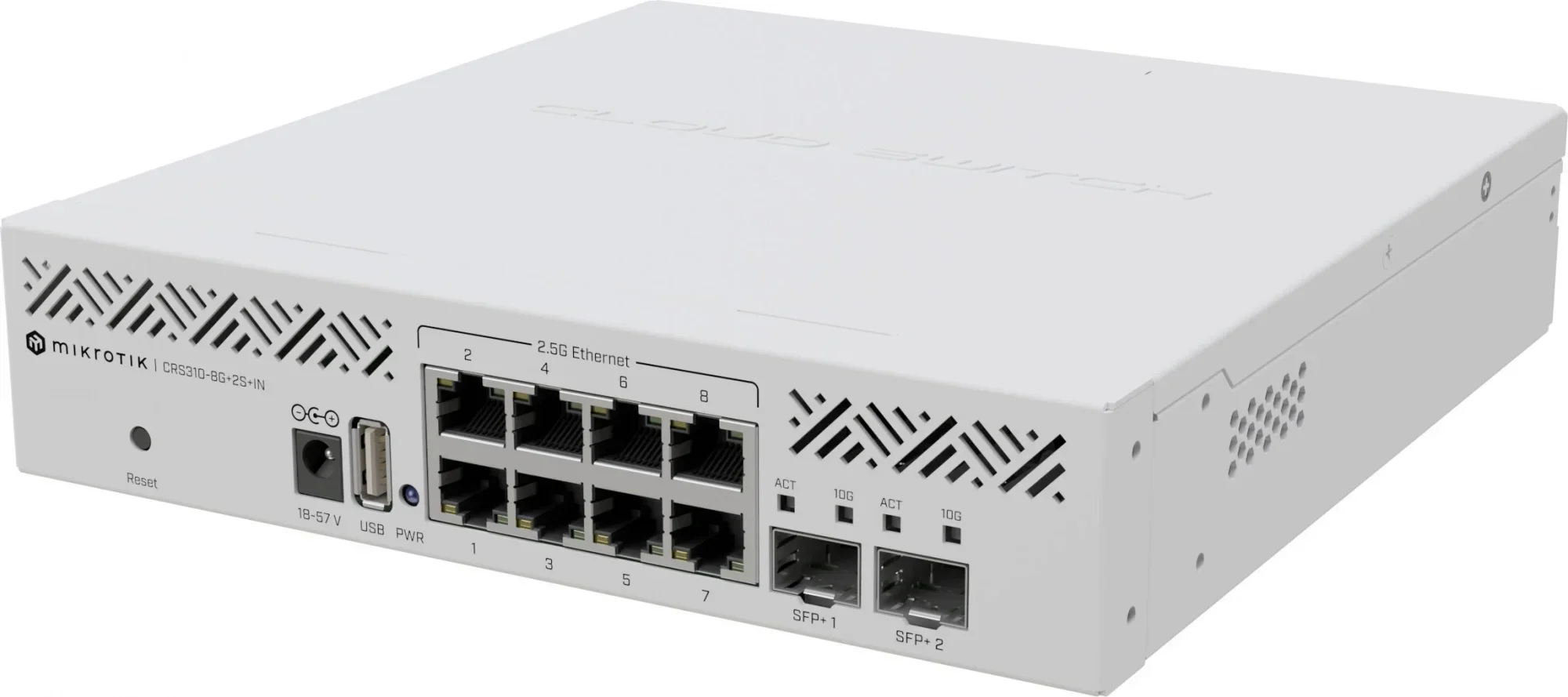 Коммутатор 10-портовый MikroTik CRS310-8G+2S+IN, 8x2.5Gbs RJ45, 2x10Gbs SFP, управляемый L3