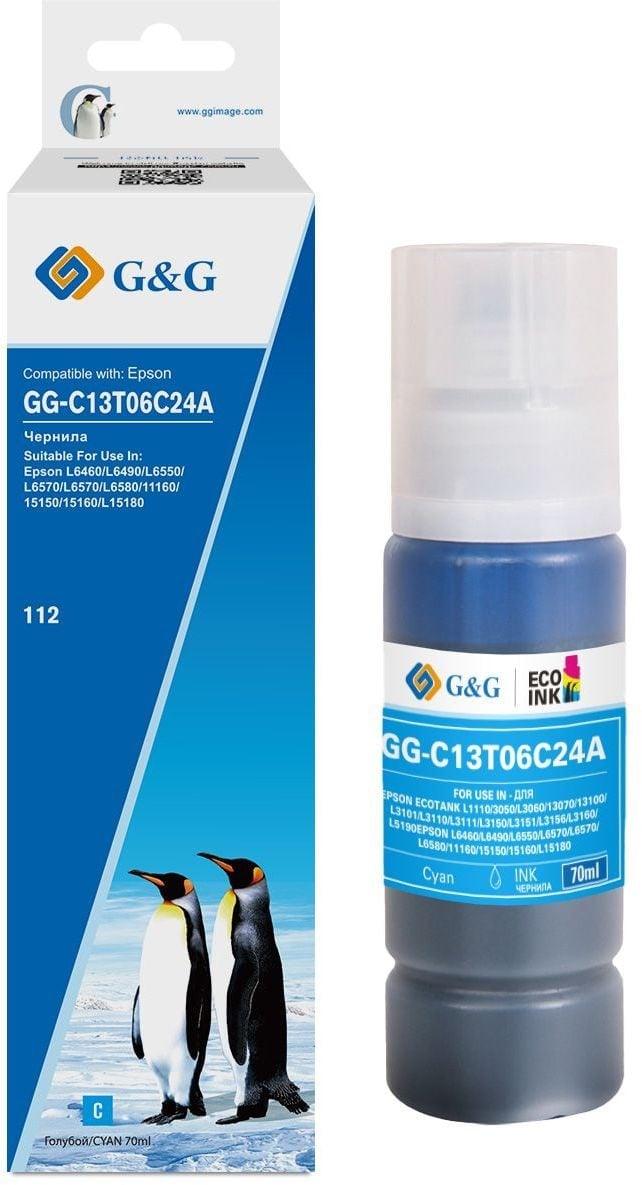 Чернила G&G GG-C13T06C24A, 70мл, голубой, совместимые для Epson L6550/6570/11160/15150/15160 (GG-C13T06C24A)