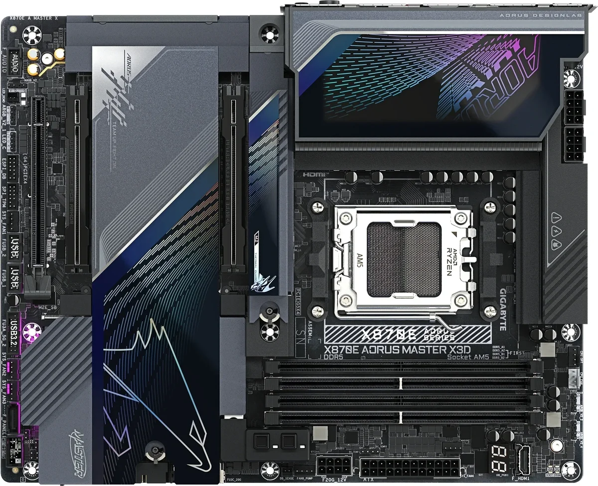 Материнская плата Gigabyte - X870E A MASTER X, ATX, AMD X870E, 1xAM5, 4xDDR5 до 256ГБ, audio, M.2, Wi-Fi, Bluetooth, HDMI, 2xSATA, 7xUSB3.1, 1xUSB3.1 Type C, 1xUSB3.2 Type C, X870E AORUS MASTER X3D